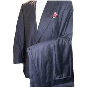 Mickey Spatz Men’s 2 PC Suit Navy Pleats Virgin Pure Wool Size 42L - 36W x 32 L